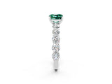 White gold Cushion Cut Green Sapphire Prong Setting with Side Stones on a Pave Band_2