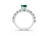 White gold Cushion Cut Green Sapphire Prong Setting with Side Stones on a Pave Band_3