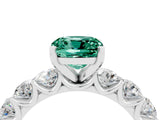 White gold Cushion Cut Green Sapphire Prong Setting with Side Stones on a Pave Band_4