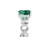 White gold Cushion Cut Green Sapphire Prong Setting with Side Stones on a Pave Band_5