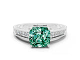 White gold Cushion Cut Green Sapphire Ring with Milgrain Pavé Band and Four-Prong Setting_12