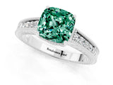 White gold Cushion Cut Green Sapphire Ring with Milgrain Pavé Band and Four-Prong Setting_13