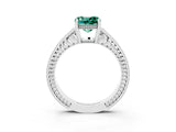 White gold Cushion Cut Green Sapphire Ring with Milgrain Pavé Band and Four-Prong Setting_15