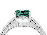 White gold Cushion Cut Green Sapphire Ring with Milgrain Pavé Band and Four-Prong Setting_16