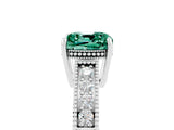 White gold Cushion Cut Green Sapphire Ring with Milgrain Pavé Band and Four-Prong Setting_17