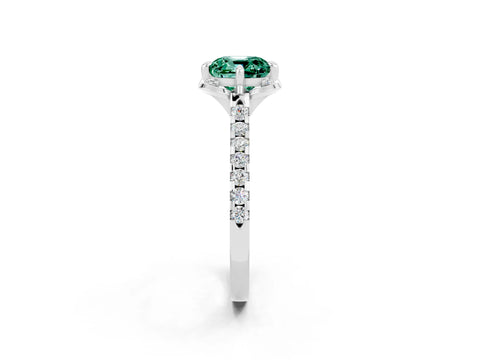 White gold Cushion Cut Green Sapphire Ring with Pavé Band and Floral Prong Setting_2