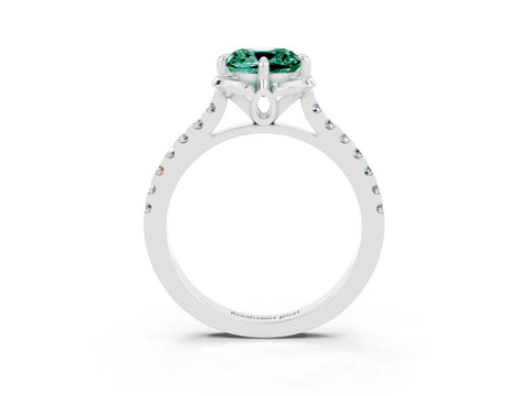 White gold Cushion Cut Green Sapphire Ring with Pavé Band and Floral Prong Setting_3