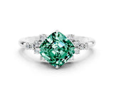 White gold Cushion Cut Green Sapphire Ring with Side Stones and Four-Prong Setting_36