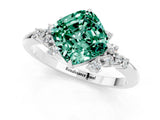 White gold Cushion Cut Green Sapphire Ring with Side Stones and Four-Prong Setting_37