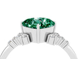 White gold Cushion Cut Green Sapphire Ring with Side Stones and Four-Prong Setting_40