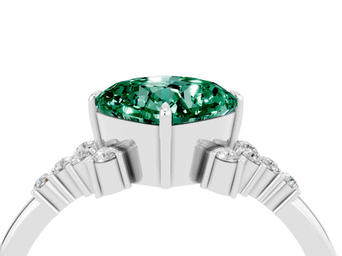 White gold Cushion Cut Green Sapphire Ring with Side Stones and Four-Prong Setting_40