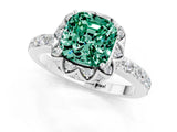 White gold Cushion Cut Green Sapphire Scalloped Halo Engagement Ring with Round Shared Prong Band_25