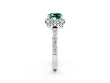 White gold Cushion Cut Green Sapphire Scalloped Halo Engagement Ring with Round Shared Prong Band_26