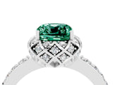 White gold Cushion Cut Green Sapphire Scalloped Halo Engagement Ring with Round Shared Prong Band_28