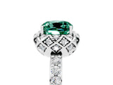 White gold Cushion Cut Green Sapphire Scalloped Halo Engagement Ring with Round Shared Prong Band_29