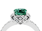 White gold Cushion Cut Green Sapphire Scalloped Halo Engagement Ring with Round Shared Prong Band_52