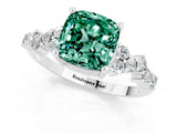 White gold Cushion Cut Green Sapphire Scattered Round Accent Ring with Prong Setting_61