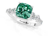 White gold Cushion Cut Green Sapphire Scattered Round Accent Ring with Prong Setting_61