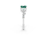 White gold Cushion Cut Green Sapphire Scattered Round Accent Ring with Prong Setting_62