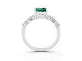 White gold Cushion Cut Green Sapphire Scattered Round Accent Ring with Prong Setting_63