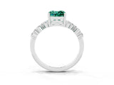 White gold Cushion Cut Green Sapphire Scattered Round Accent Ring with Prong Setting_63