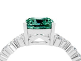 White gold Cushion Cut Green Sapphire Scattered Round Accent Ring with Prong Setting_64