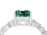 White gold Cushion Cut Green Sapphire Scattered Round Accent Ring with Prong Setting_64