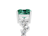 White gold Cushion Cut Green Sapphire Scattered Round Accent Ring with Prong Setting_65