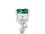 White gold Cushion Cut Green Sapphire Scattered Round Accent Ring with Prong Setting_65