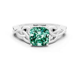 White gold Cushion Cut Green Sapphire Solitaire Celtic Knot Ring with Four-Prong Setting_12