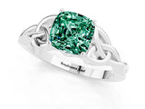 White gold Cushion Cut Green Sapphire Solitaire Celtic Knot Ring with Four-Prong Setting_13