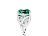 White gold Cushion Cut Green Sapphire Solitaire Celtic Knot Ring with Four-Prong Setting_17