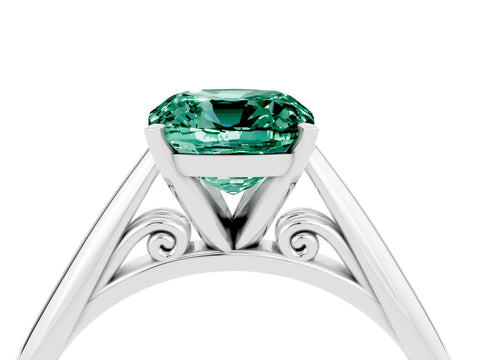 White gold Cushion Cut Green Sapphire Solitaire Engagement Ring with Cathedral Setting and Four-Prong Mount_16