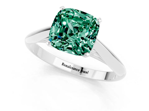 White gold Cushion Cut Green Sapphire Solitaire Engagement Ring with Cathedral Setting and Four-Prong Mount_25