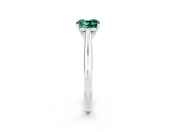 White gold Cushion Cut Green Sapphire Solitaire Engagement Ring with Cathedral Setting and Four-Prong Mount