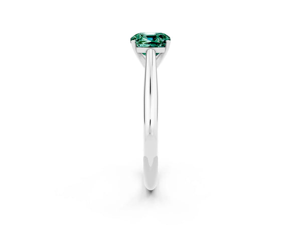 White gold Cushion Cut Green Sapphire Solitaire Engagement Ring with Cathedral Setting and Four-Prong Mount