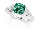 White gold Cushion Cut Green Sapphire Solitaire Engagement Ring with Celtic Knot Band and Four-Prong Setting_1