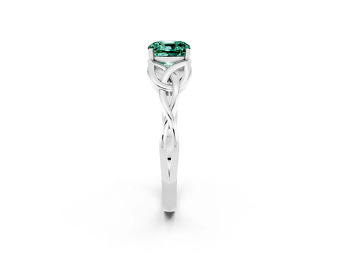 White gold Cushion Cut Green Sapphire Solitaire Engagement Ring with Celtic Knot Band and Four-Prong Setting_2