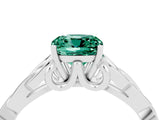 White gold Cushion Cut Green Sapphire Solitaire Engagement Ring with Celtic Knot Band and Four-Prong Setting_4