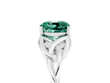 White gold Cushion Cut Green Sapphire Solitaire Engagement Ring with Celtic Knot Band and Four-Prong Setting_5