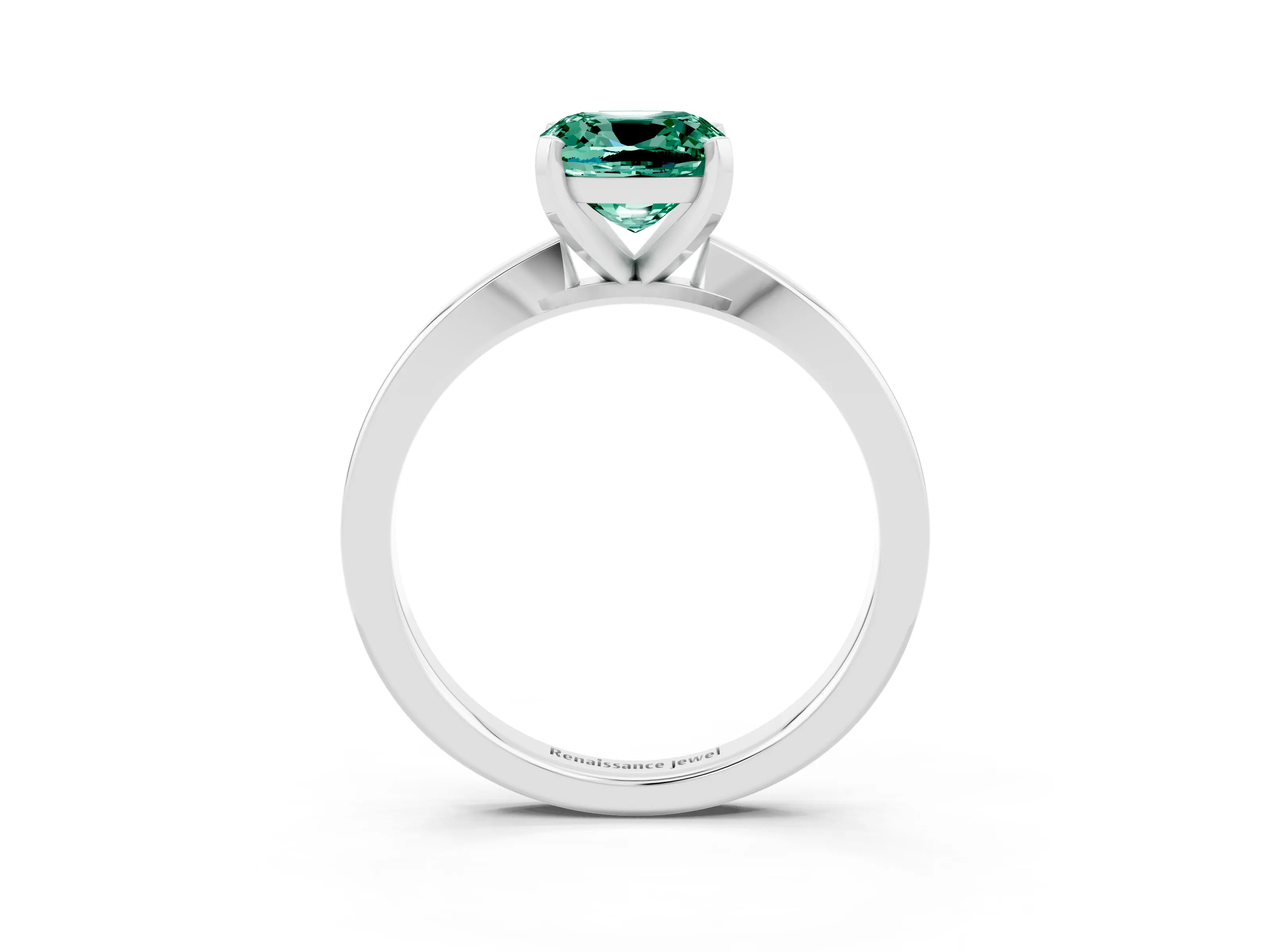 White gold Cushion Cut Green Sapphire Solitaire Engagement Ring with Classic Band and Four-Prong Setting_15