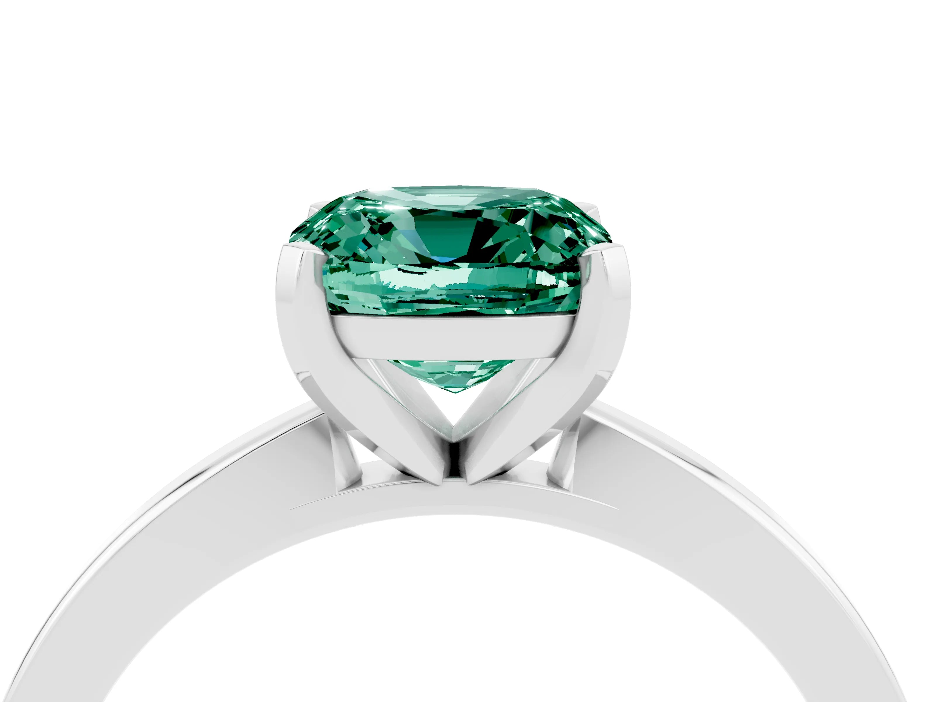 White gold Cushion Cut Green Sapphire Solitaire Engagement Ring with Classic Band and Four-Prong Setting_16