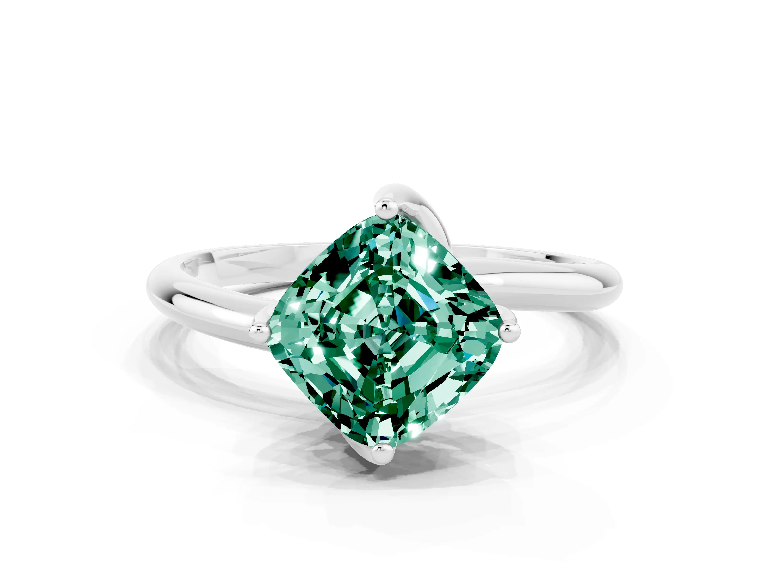 White gold Cushion Cut Green Sapphire Solitaire Engagement Ring with Four-Prong Setting and Classic Band_12