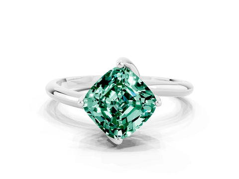 White gold Cushion Cut Green Sapphire Solitaire Engagement Ring with Four-Prong Setting and Classic Band_12