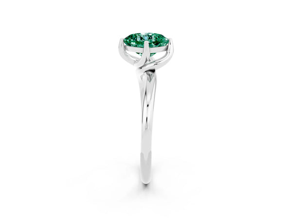 Platinum Cushion Cut Green Sapphire Solitaire Engagement Ring with Four-Prong Setting and Classic Band