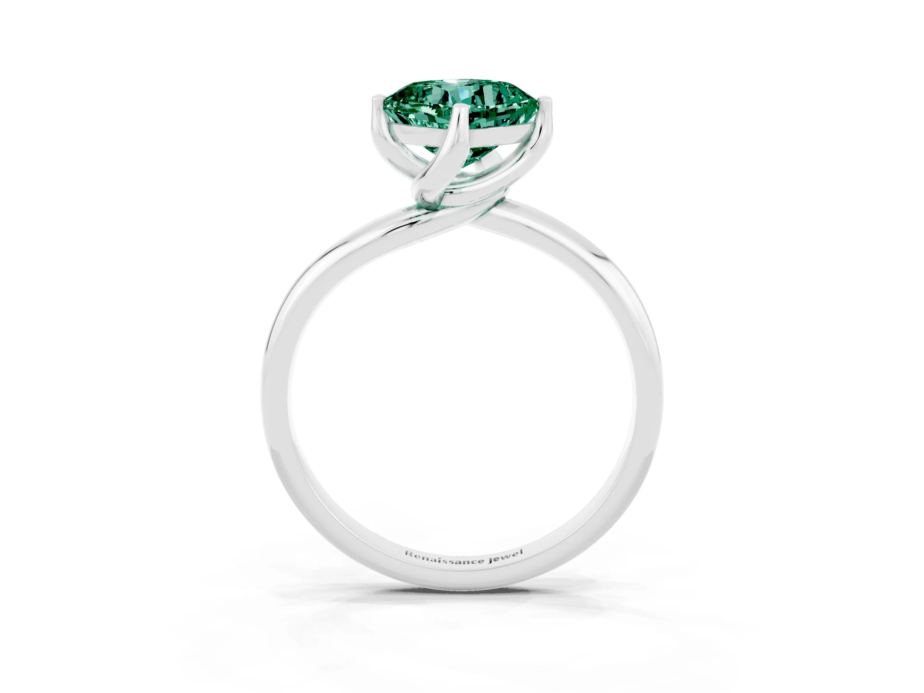 White gold Cushion Cut Green Sapphire Solitaire Engagement Ring with Four-Prong Setting and Classic Band_15