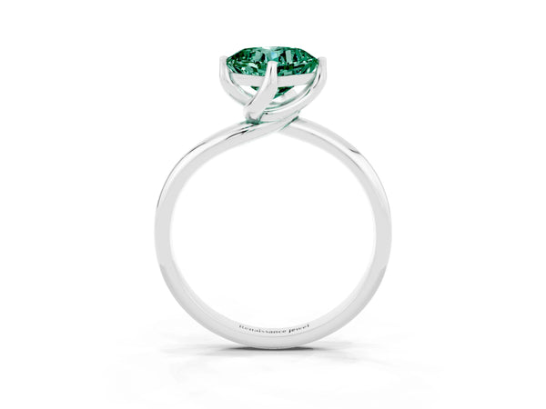 Silver Cushion Cut Green Sapphire Solitaire Engagement Ring with Four-Prong Setting and Classic Band