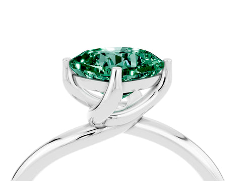 White gold Cushion Cut Green Sapphire Solitaire Engagement Ring with Four-Prong Setting and Classic Band_16