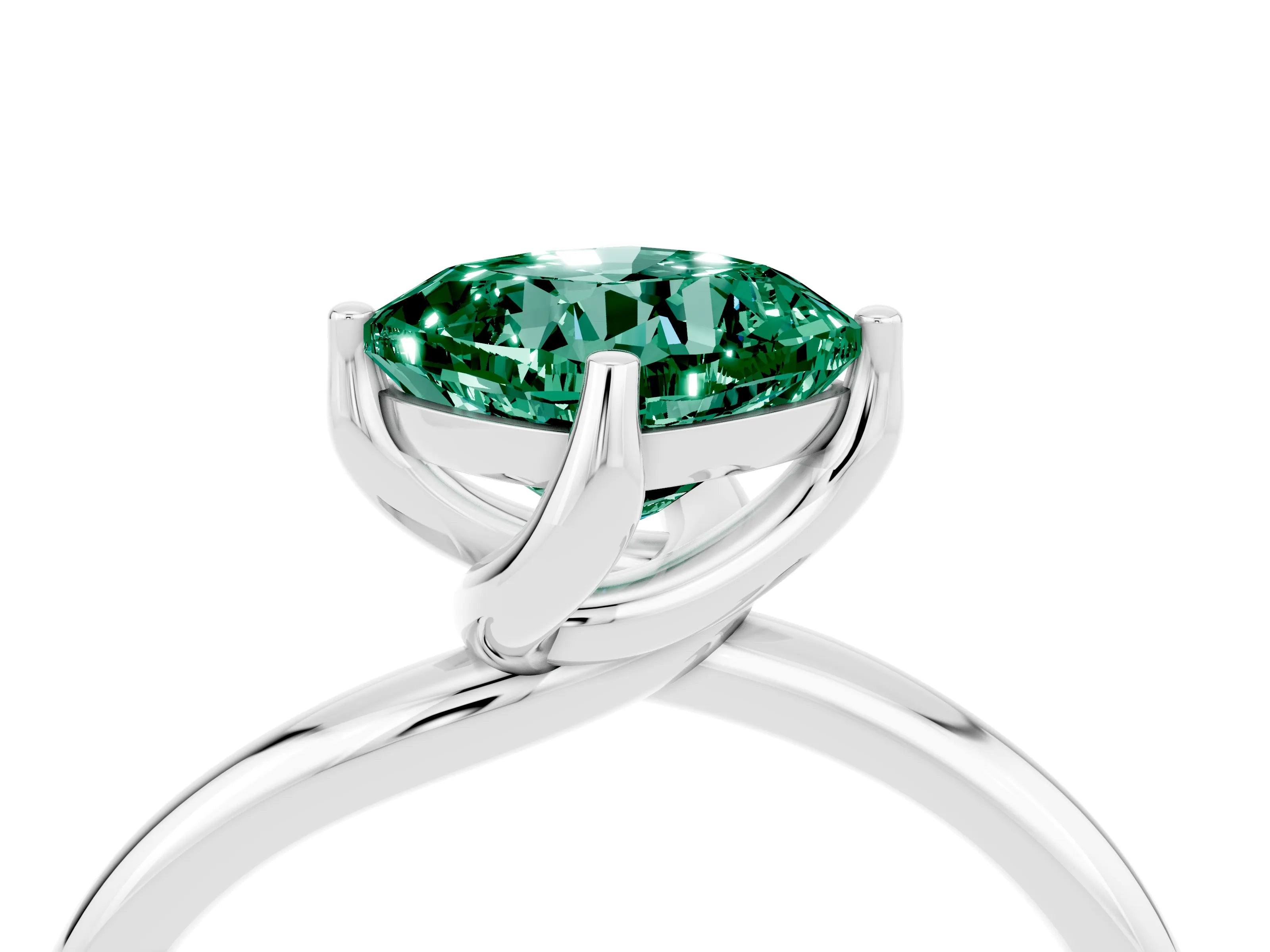 White gold Cushion Cut Green Sapphire Solitaire Engagement Ring with Four-Prong Setting and Classic Band_16