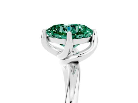 White gold Cushion Cut Green Sapphire Solitaire Engagement Ring with Four-Prong Setting and Classic Band_17